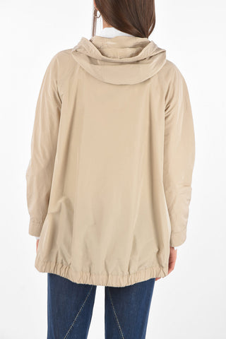 Giacca a Vento in Misto Cotone con Cappuccio e Zip