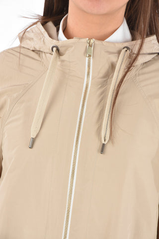 Giacca a Vento in Misto Cotone con Cappuccio e Zip