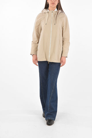 Giacca a Vento in Misto Cotone con Cappuccio e Zip