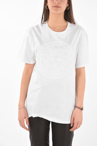 T-Shirt Girocollo in Cotone con Logo Ricamato