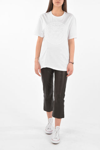 T-Shirt Girocollo in Cotone con Logo Ricamato