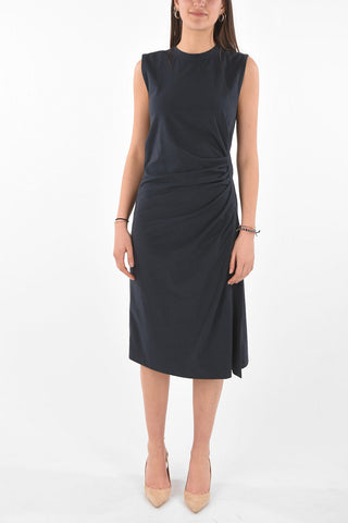 Vestito Midi in Cotone Stretch con Drappeggio