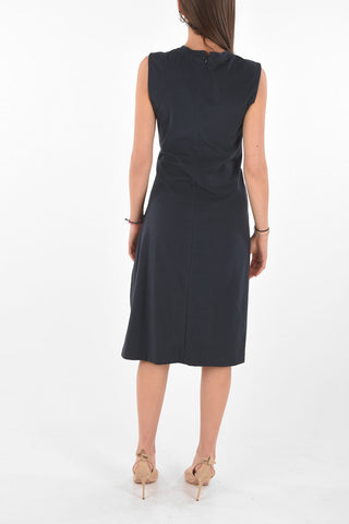Vestito Midi in Cotone Stretch con Drappeggio