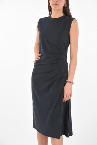 Vestito Midi in Cotone Stretch con Drappeggio