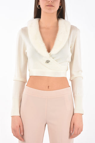 Removable Fur Detail Wrap Crop Sweater
