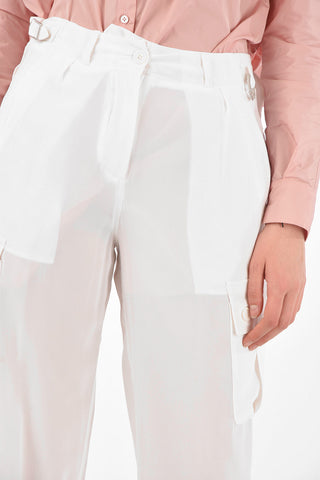 Pantaloni Cargo in Seta con Coulisse alla Caviglia