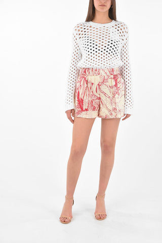 Elastic Waistband Printed Cotton Shorts