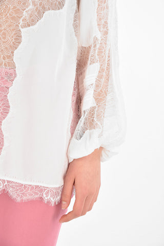 Blusa Tie Neck con Inserti in Pizzo