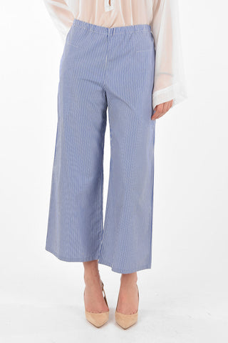 Elastic Waistband Striped Cropped Pants