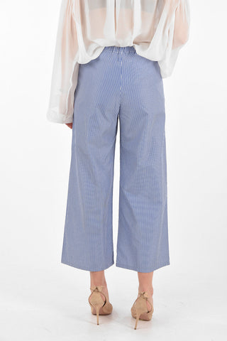 Elastic Waistband Striped Cropped Pants