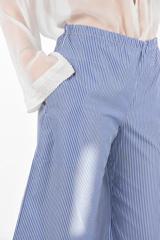 Elastic Waistband Striped Cropped Pants