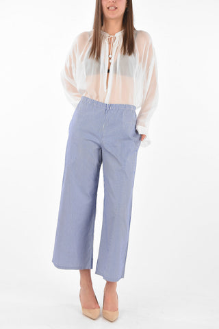 Elastic Waistband Striped Cropped Pants