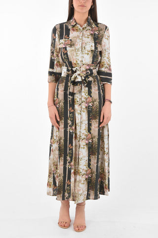 3/4-Sleeved Floral Patterned Saharan Shirt Dress