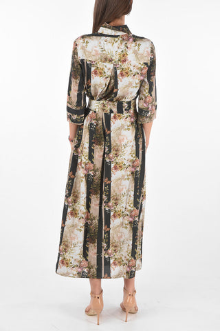 3/4-Sleeved Floral Patterned Saharan Shirt Dress