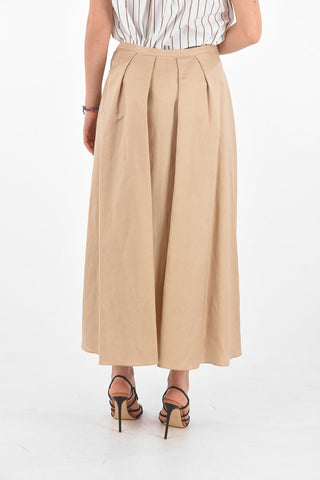 Double-pleated Linen Blend Midi Skirt