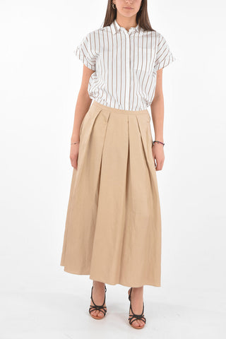 Double-pleated Linen Blend Midi Skirt