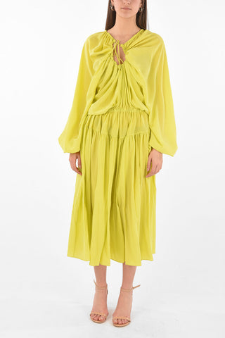 Vestito Midi in Seta con Scollo con Coulisse