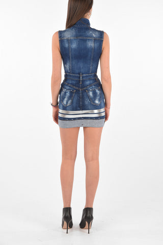 Sleeveless Printed Denim Sheath Dress