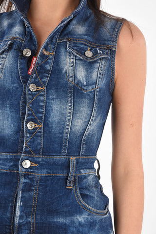 Sleeveless Printed Denim Sheath Dress