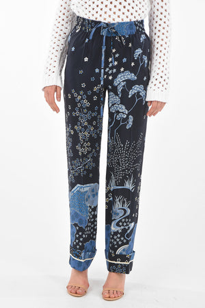 Floral Patterned Silk Palazzo Pants