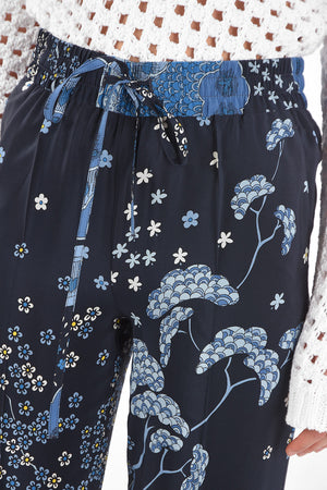 Floral Patterned Silk Palazzo Pants