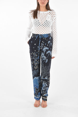 Floral Patterned Silk Palazzo Pants