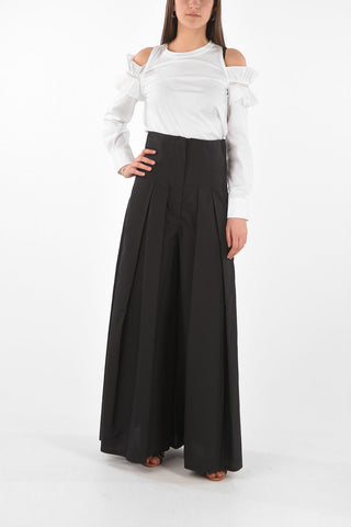Pleated Cotton Blend Trouser-Skirt