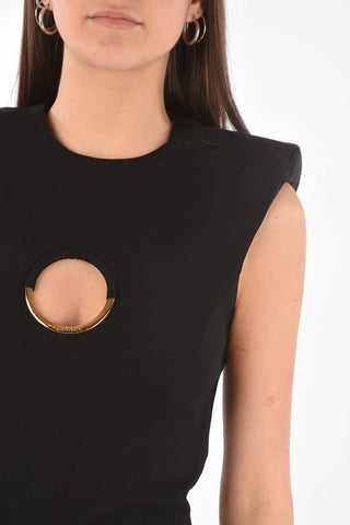 Padded Shoulder Cut-out Detail Sheath Dress
