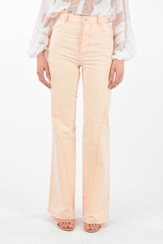 Pantaloni Bootcut in Denim con Cuciture a Vista