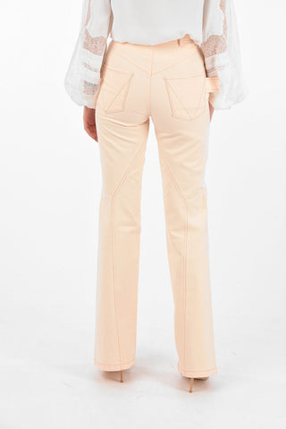 Pantaloni Bootcut in Denim con Cuciture a Vista
