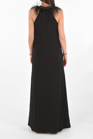 Feathered Neck Long Gown Dress