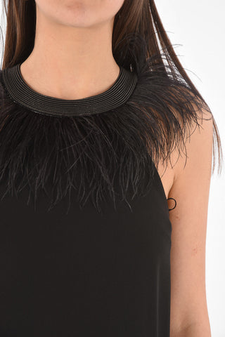 Feathered Neck Long Gown Dress