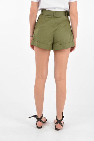 Belted Embroidered Cotton Shorts