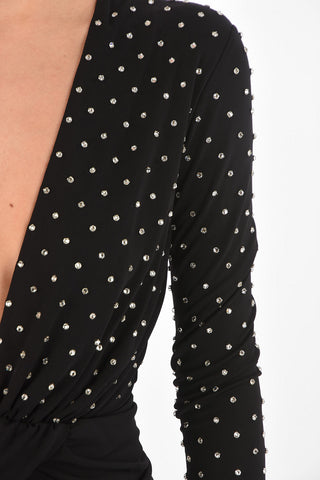 Body a Maniche Lunghe con Cristalli All-Over
