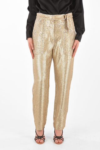 Pantaloni 4 Tasche Paillettati con Cintura