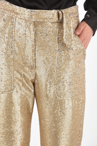 Pantaloni 4 Tasche Paillettati con Cintura