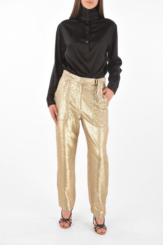 Pantaloni 4 Tasche Paillettati con Cintura