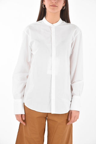 Camicia in Cotone e Lino con Collo Coreano