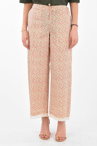 Lace-edged Floral Patterned Palazzo Pants