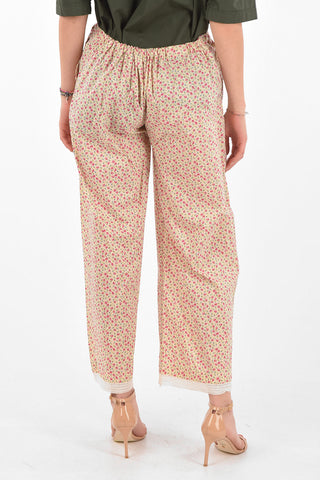 Lace-edged Floral Patterned Palazzo Pants