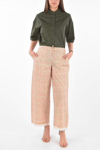 Lace-edged Floral Patterned Palazzo Pants