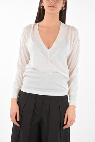 V Neck CHALK Cashmere Blend Sweater