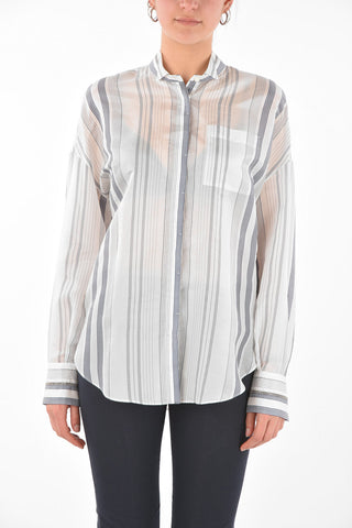 Breast-pocket Unbalanced Stripe Silk Shirt