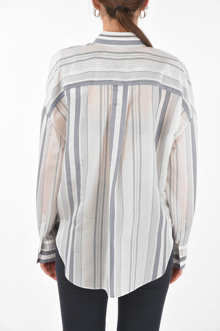Breast-pocket Unbalanced Stripe Silk Shirt