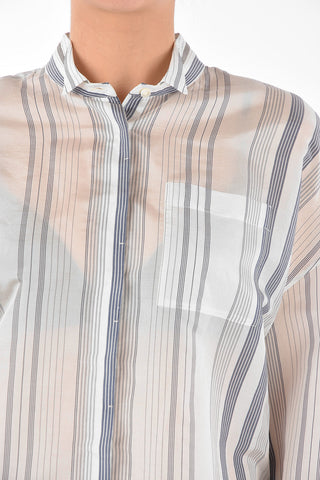 Breast-pocket Unbalanced Stripe Silk Shirt