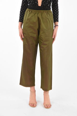 Elastic Waistband Silk Cropped Pants