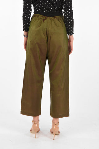 Elastic Waistband Silk Cropped Pants