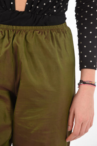 Elastic Waistband Silk Cropped Pants