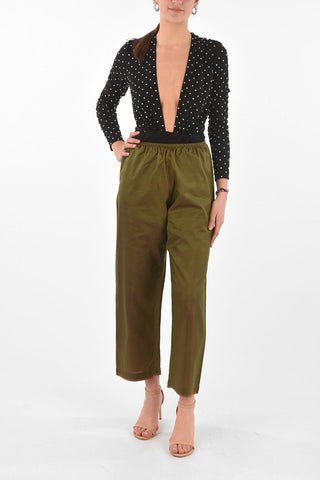 Elastic Waistband Silk Cropped Pants