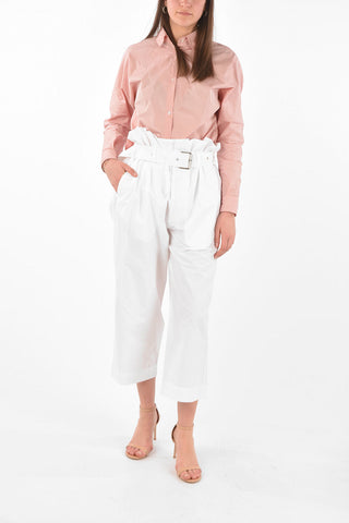 Pantaloni Cropped a Vita Alta con Cintura